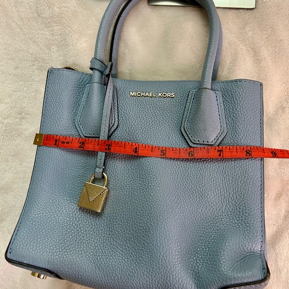 Michael Kors Blue Pebbled Leather Satchel with Gold Accents - Picture 3 of 15